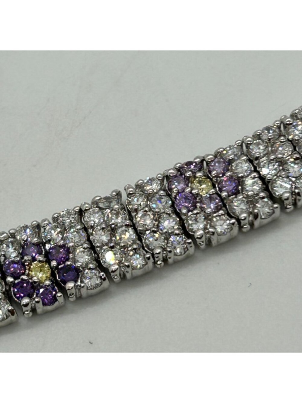 Vintage Rhinestone Tennis Bracelet Multicolor Flower Design W/ Safety Clasp 7.5" - Picture 9 of 16